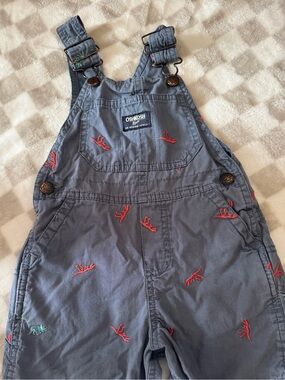 OshKosh B’Gosh Dinosaur Pattern Blue Overalls Shorts Size 2t Embroidered